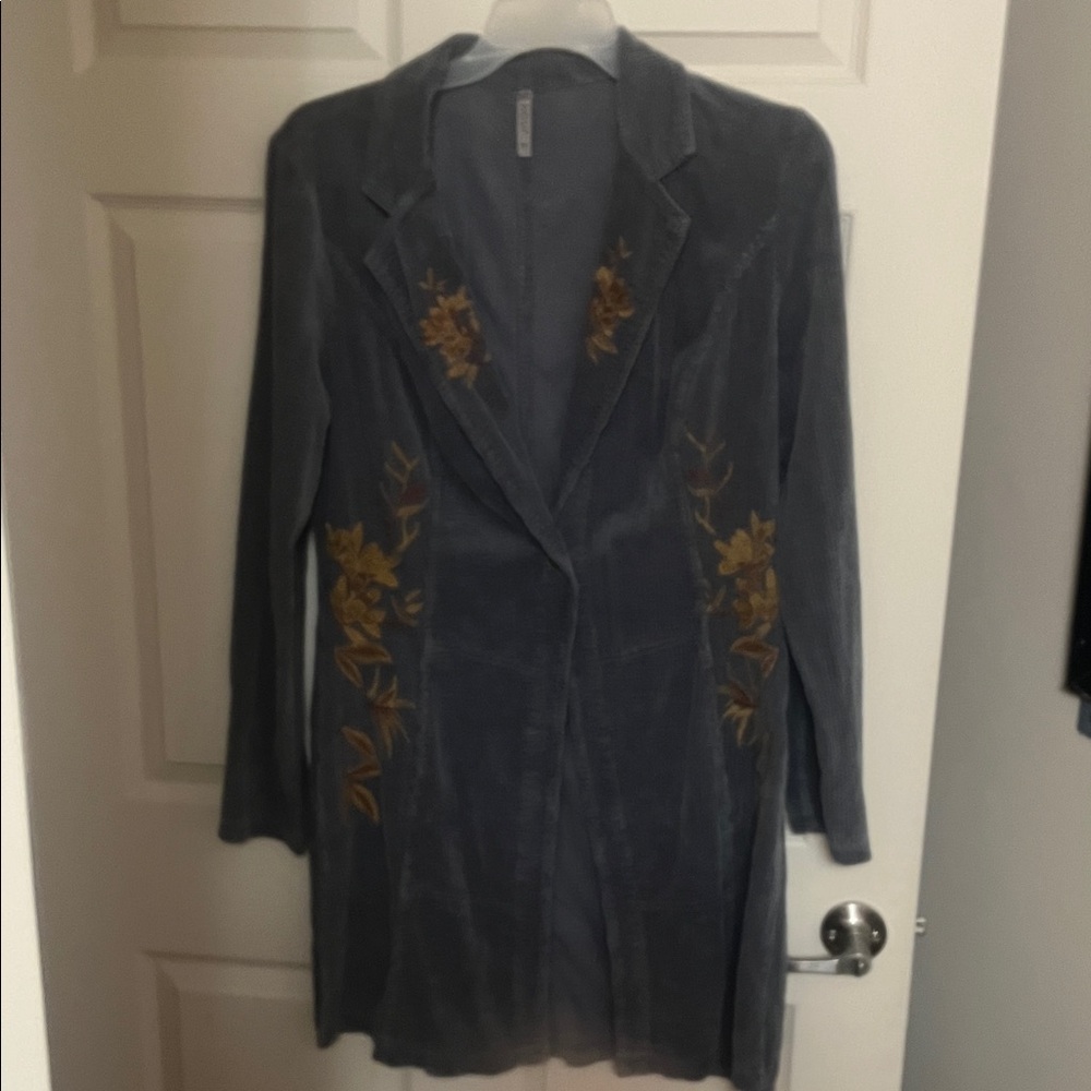 XCVI Gray Blazer with Gold Floral Design - Picture 3 of 4